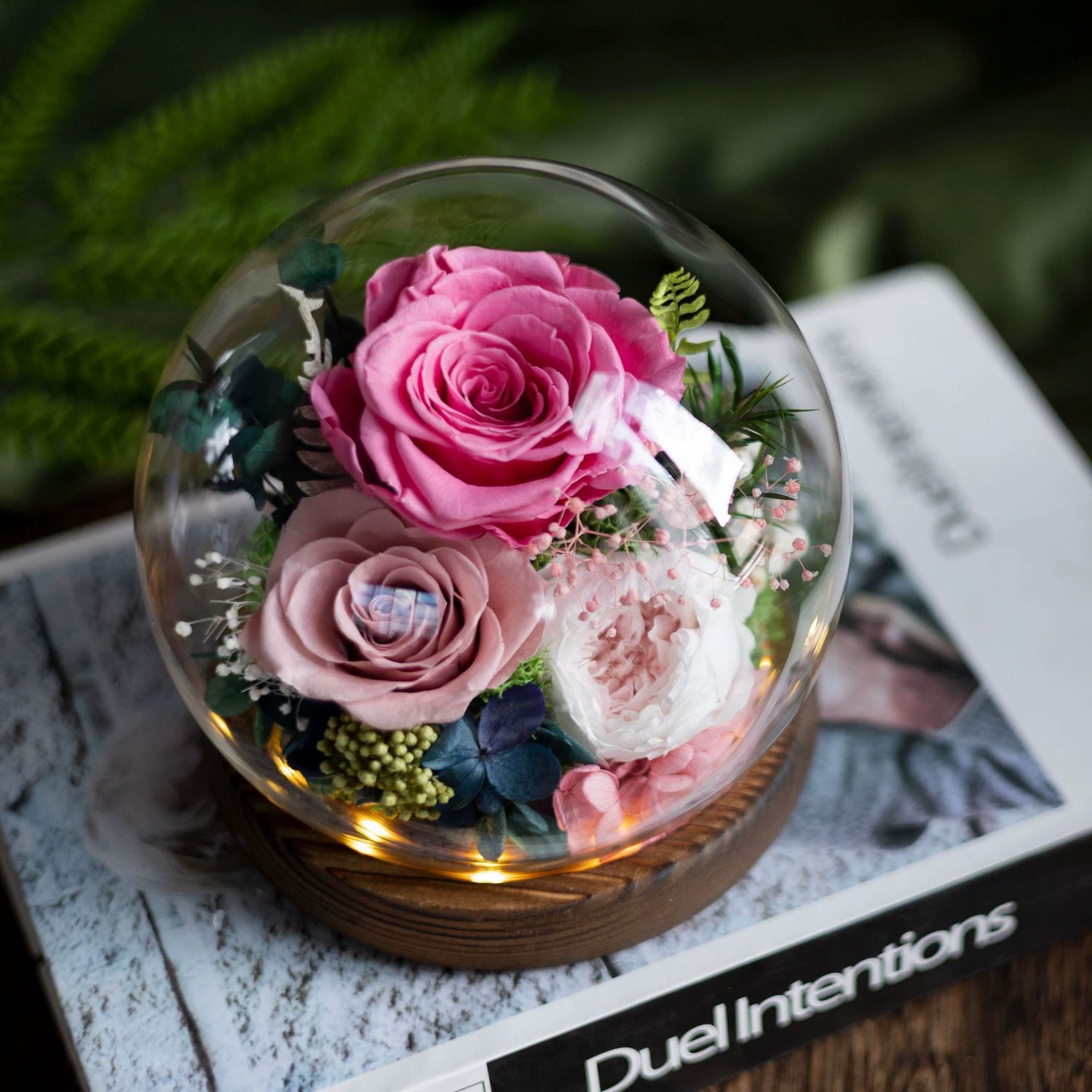 Handmade preserved flower glass dome gift by Florettely