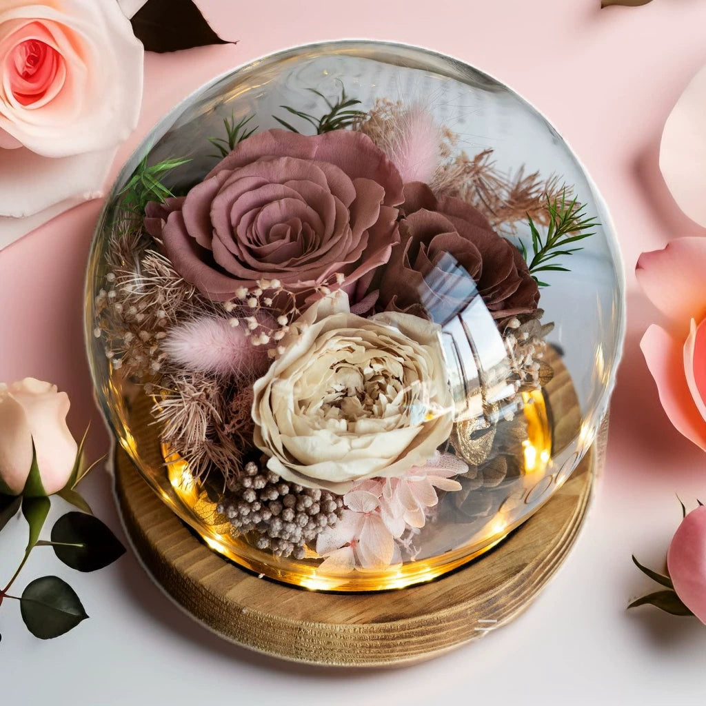 Handmade preserved flower glass dome gift by Florettely