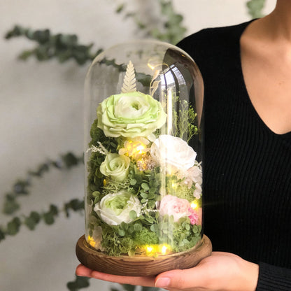 Handmade preserved flower glass dome gift by Florettely