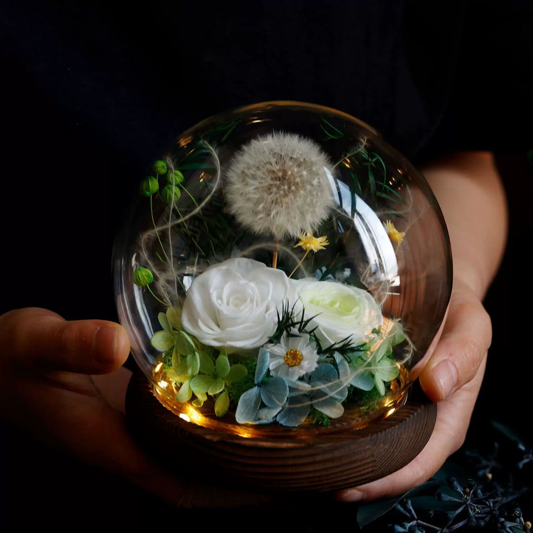 Handmade preserved flower glass dome gift by Florettely