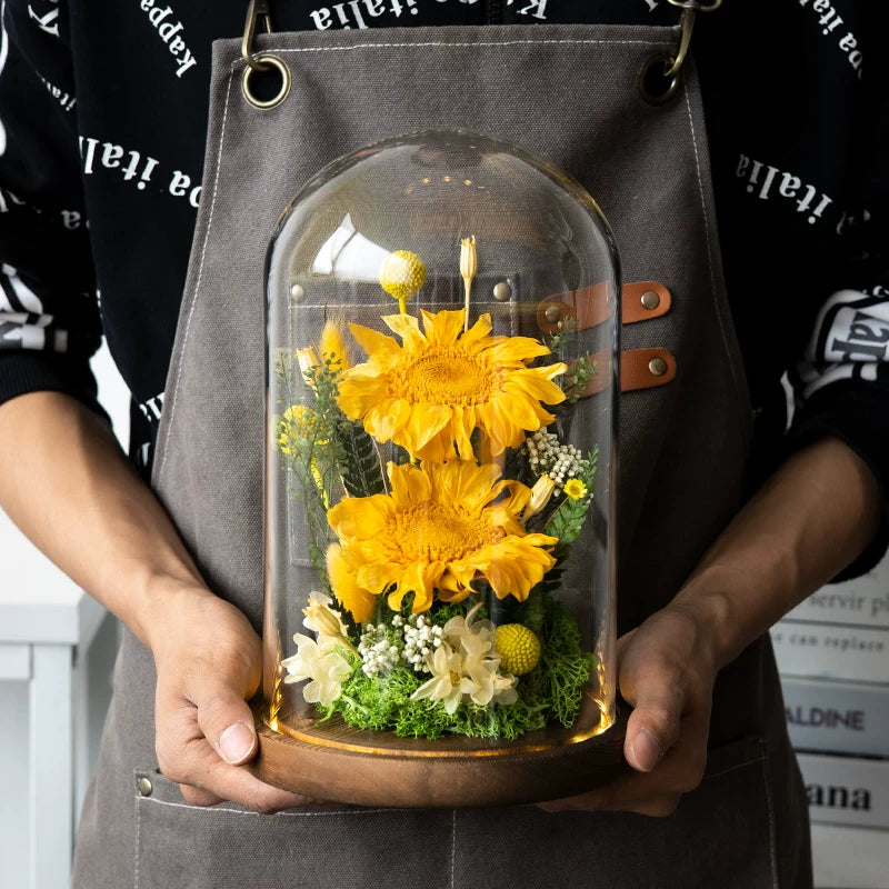 Handmade preserved flower sunflower glass dome by Florettely