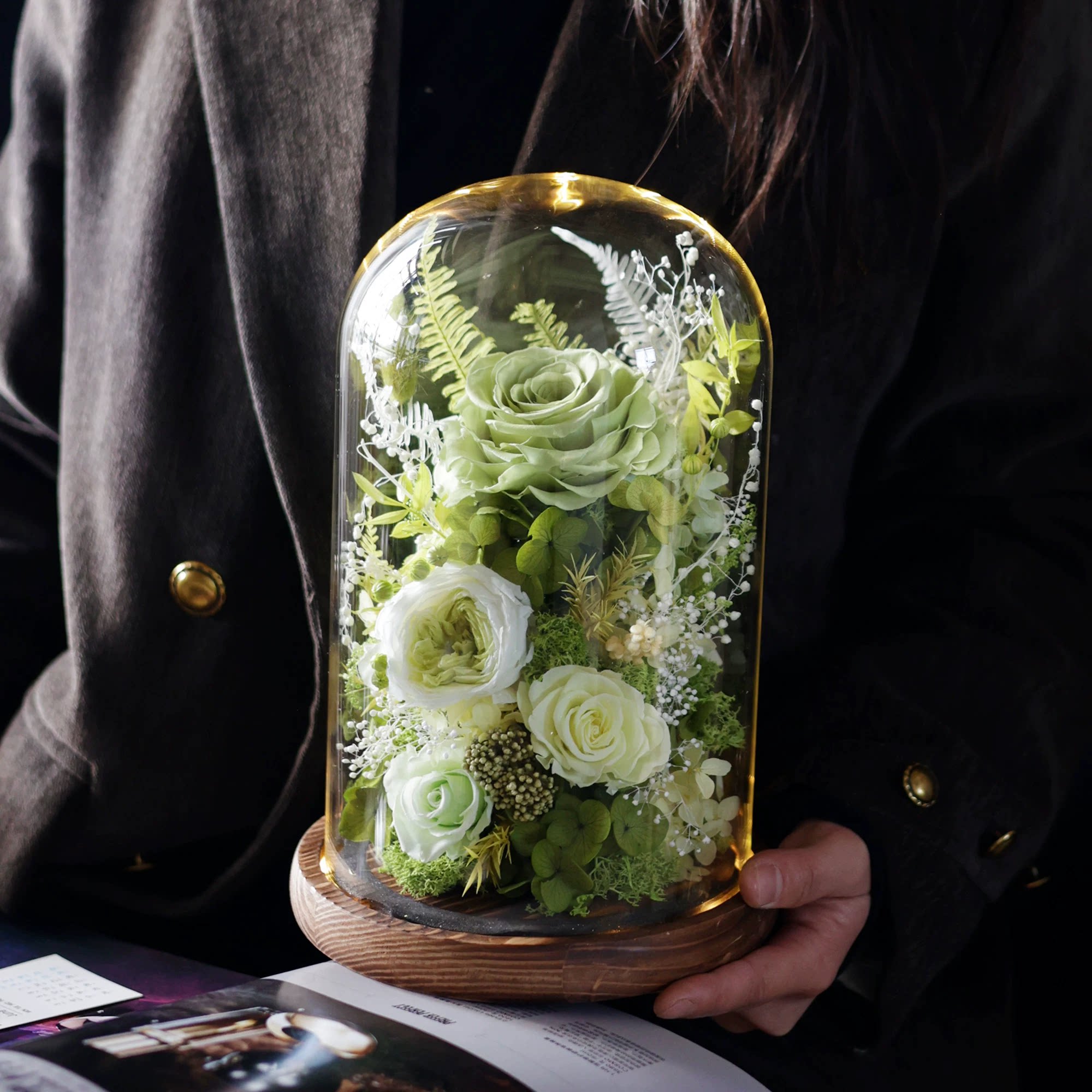 Handmade preserved flower Monet garden glass dome by Florettely
