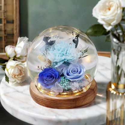 Handmade preserved flower glass dome gift by Florettely