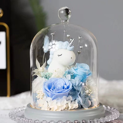 Handmade preserved flower unicorn flower globe by Florettely
