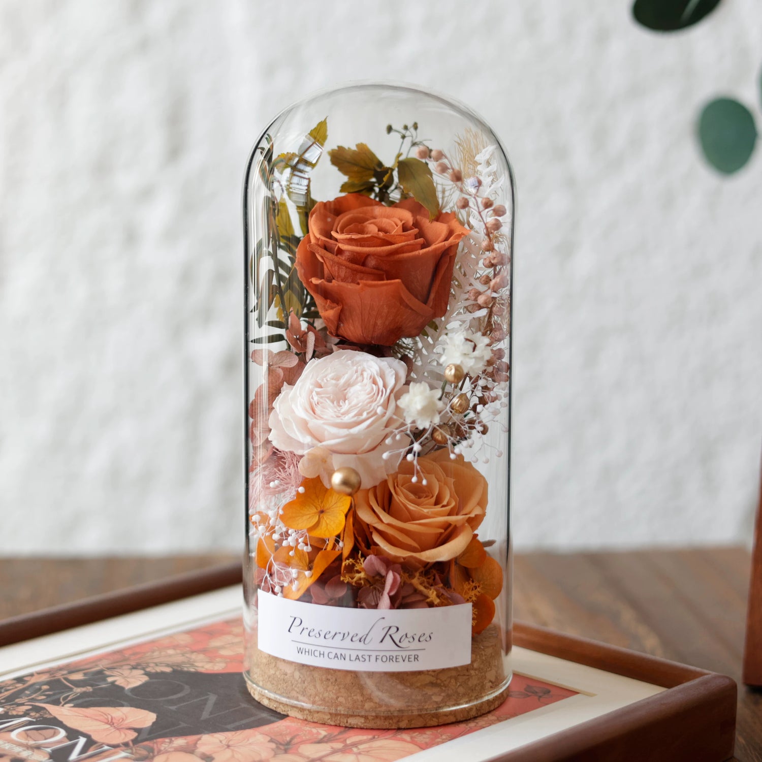 Handmade preserved flower glass dome gift by Florettely