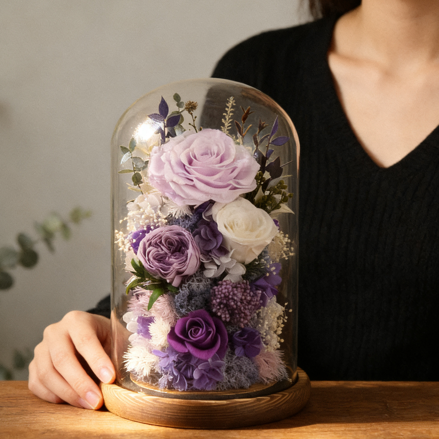 Handmade preserved flower Monet garden glass dome by Florettely
