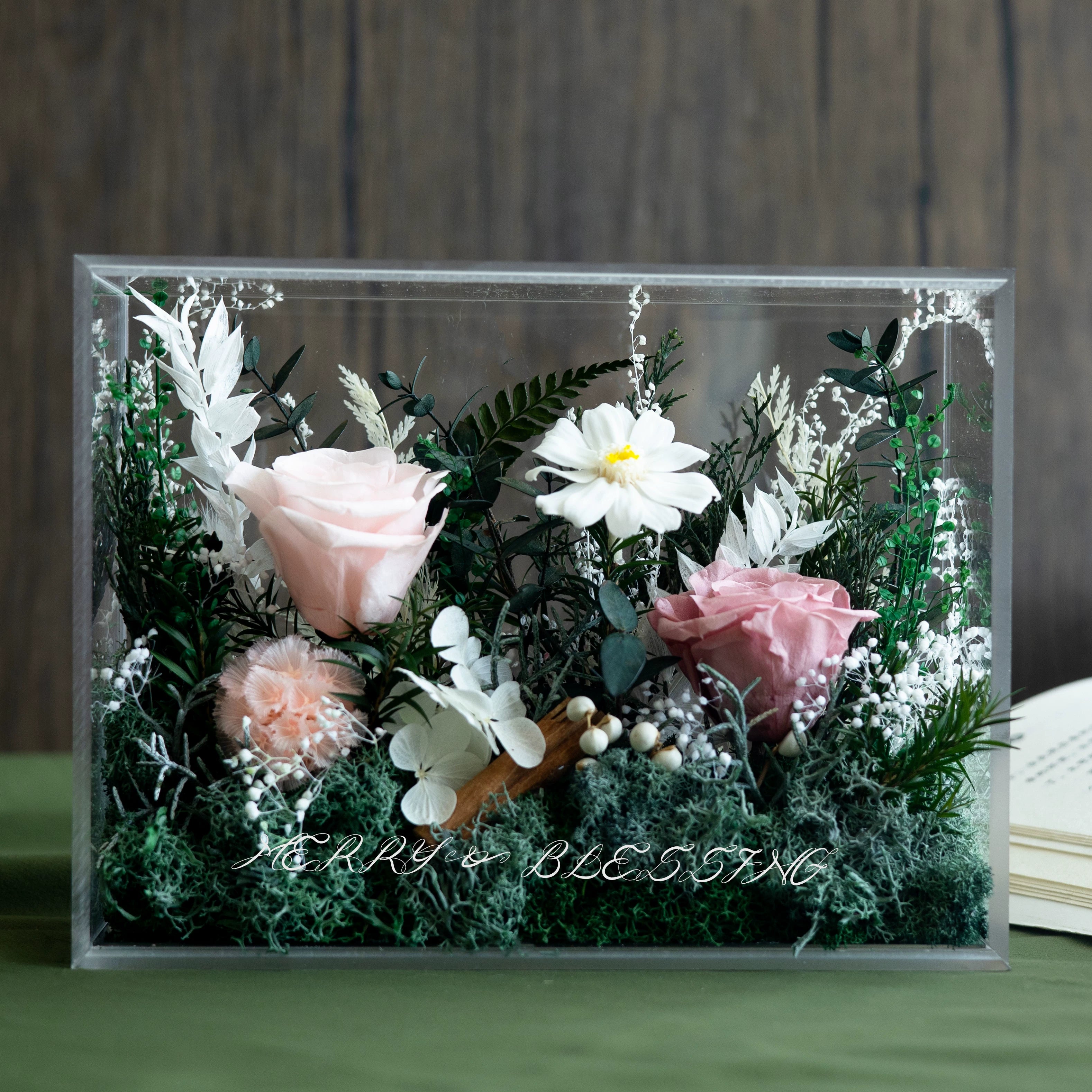 Solo Rose Acrylic Gift Box for Her - Forest Grey - Preserved Real Flower