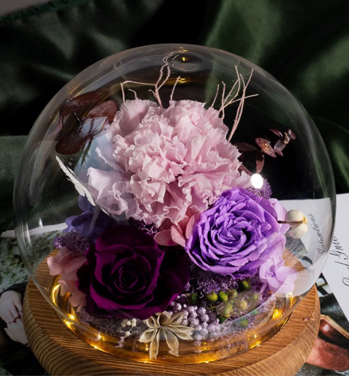 Handmade preserved flower glass dome gift by Florettely