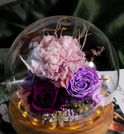 Handmade preserved flower glass dome gift by Florettely
