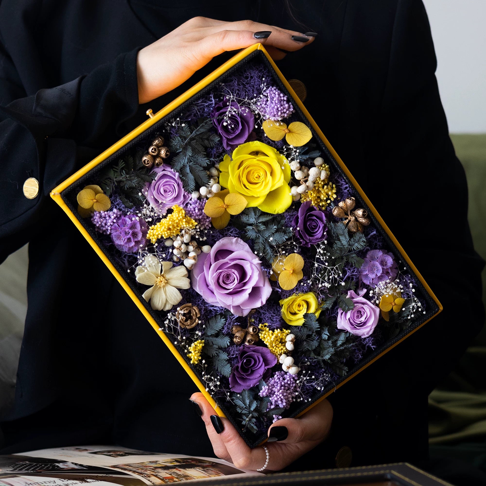Handmade preserved flower leather gift box by Florettely