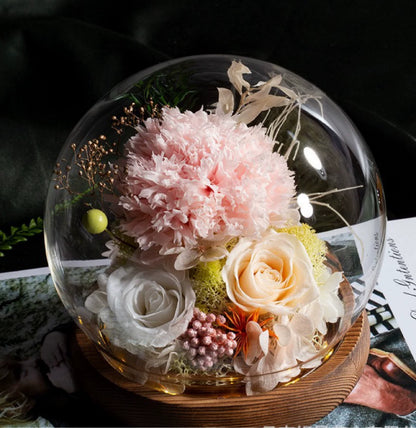 Handmade preserved flower glass dome gift by Florettely