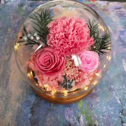 Handmade preserved flower glass dome gift by Florettely
