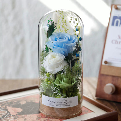 Handmade preserved flower glass dome gift by Florettely
