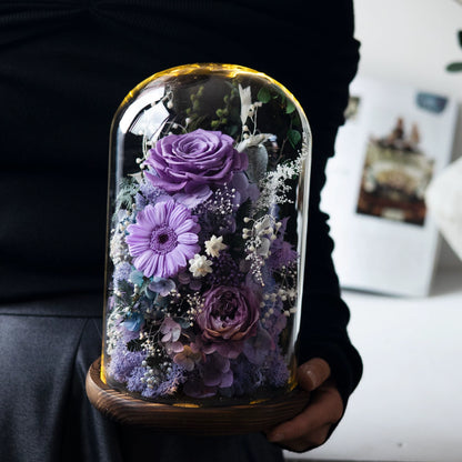 Handmade preserved flower glass dome gift by Florettely
