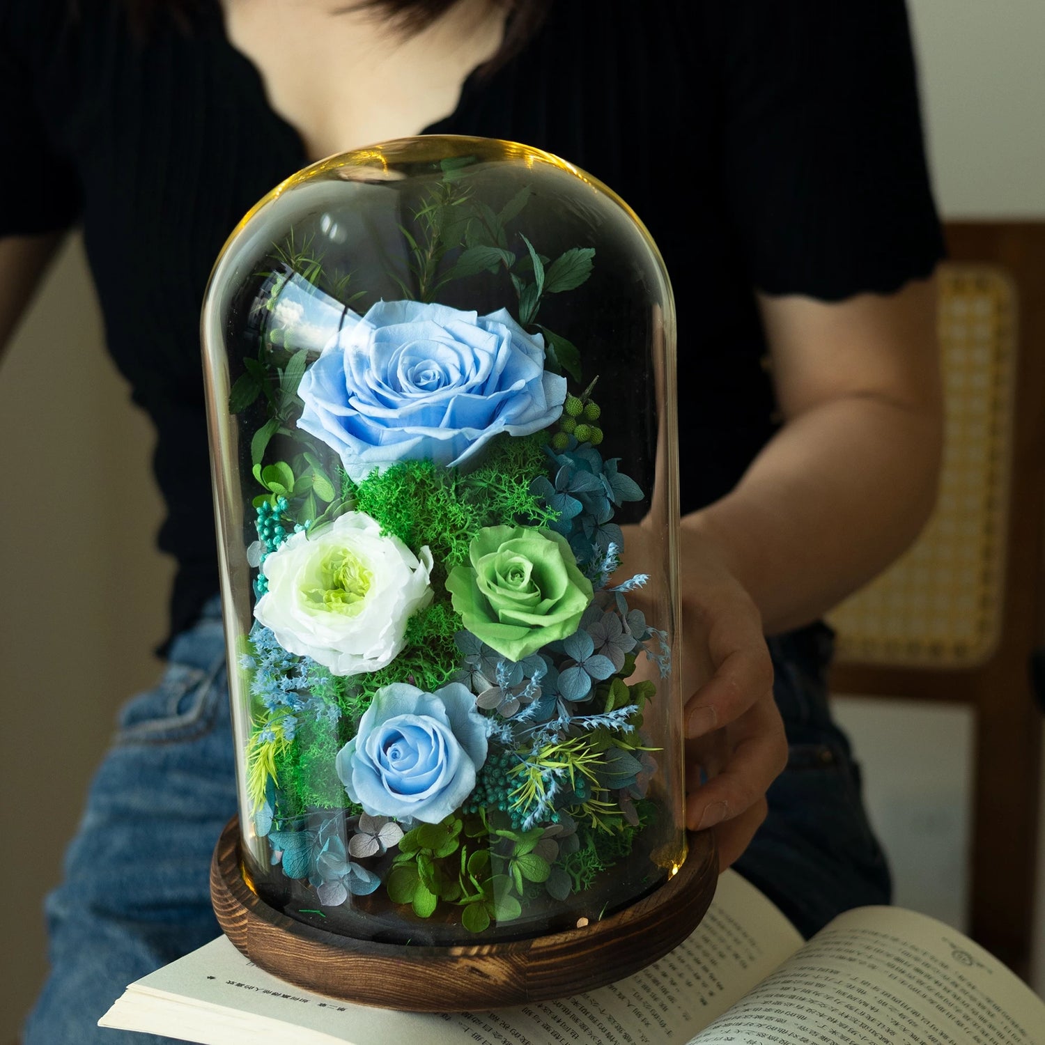 Handmade preserved flower Monet garden glass dome by Florettely
