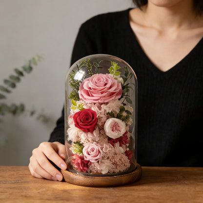 Handmade preserved flower Monet garden glass dome by Florettely