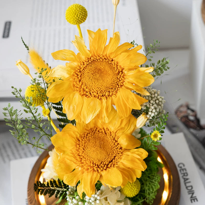 Handmade preserved flower sunflower glass dome by Florettely