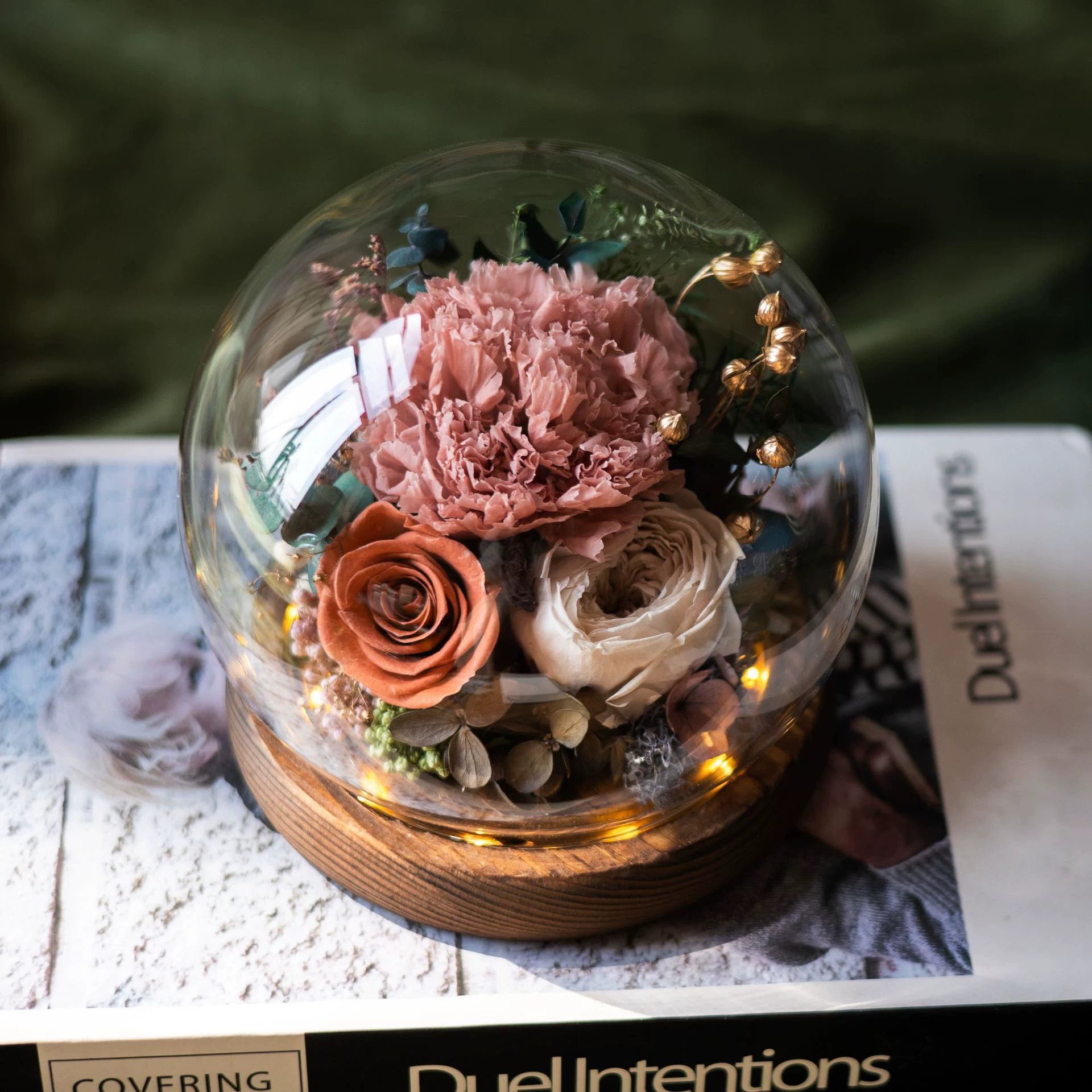 Handmade preserved flower glass dome gift by Florettely