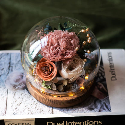 Handmade preserved flower glass dome gift by Florettely