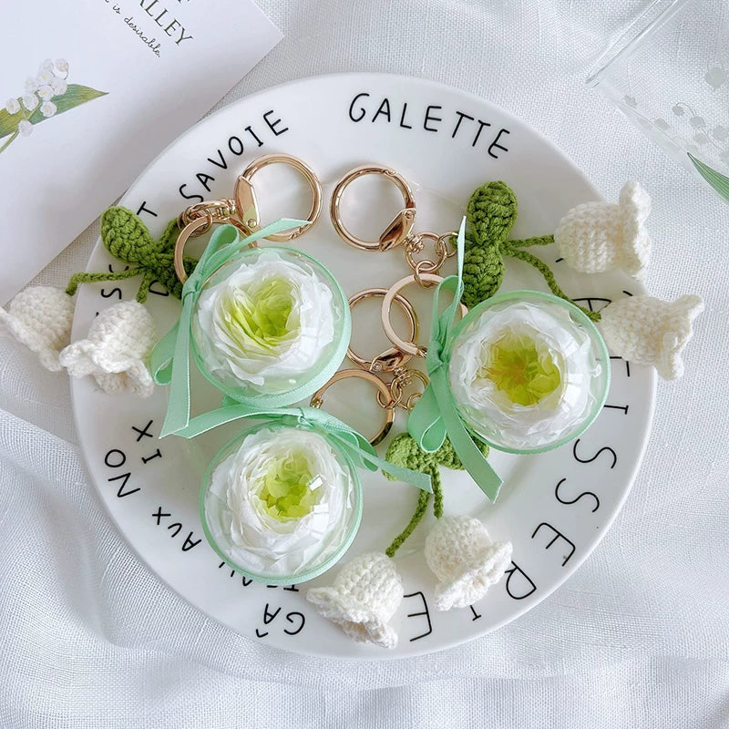 Handmade preserved flower keychain gift by Florettely