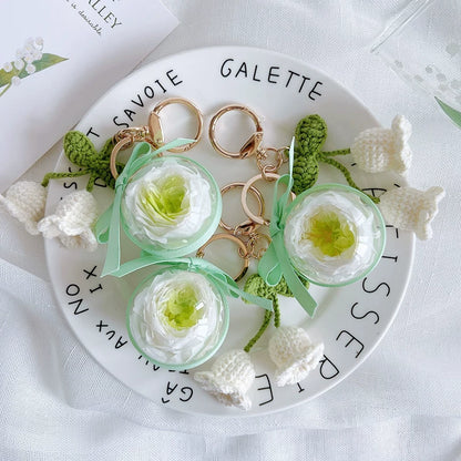 Handmade preserved flower keychain gift by Florettely