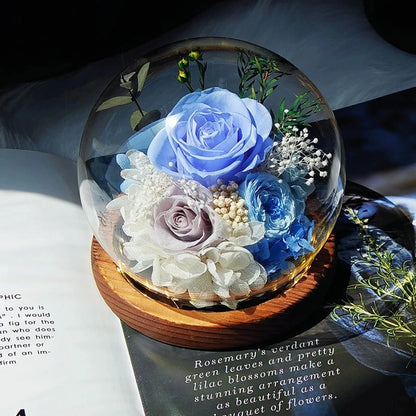 Handmade preserved flower glass dome gift by Florettely