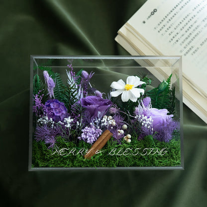 Solo Rose Acrylic Gift Box for Her - Purple Meadow - Preserved Real Flower