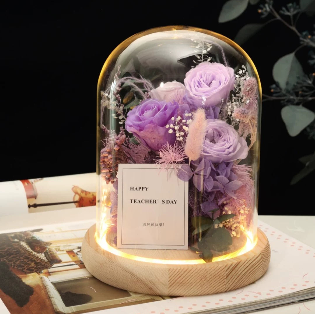 Handmade preserved flower Monet garden glass dome by Florettely