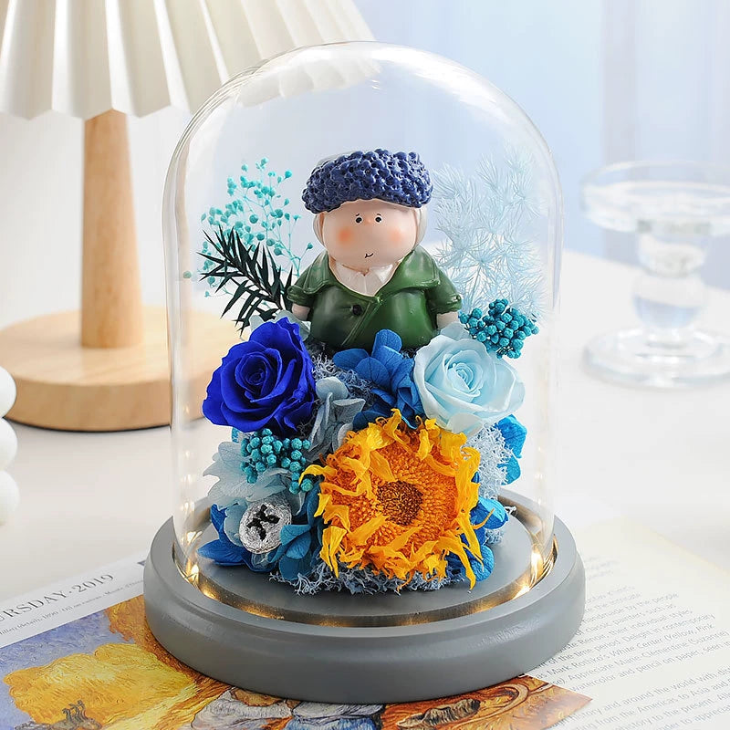 Handmade preserved flower themed glass dome by Florettely