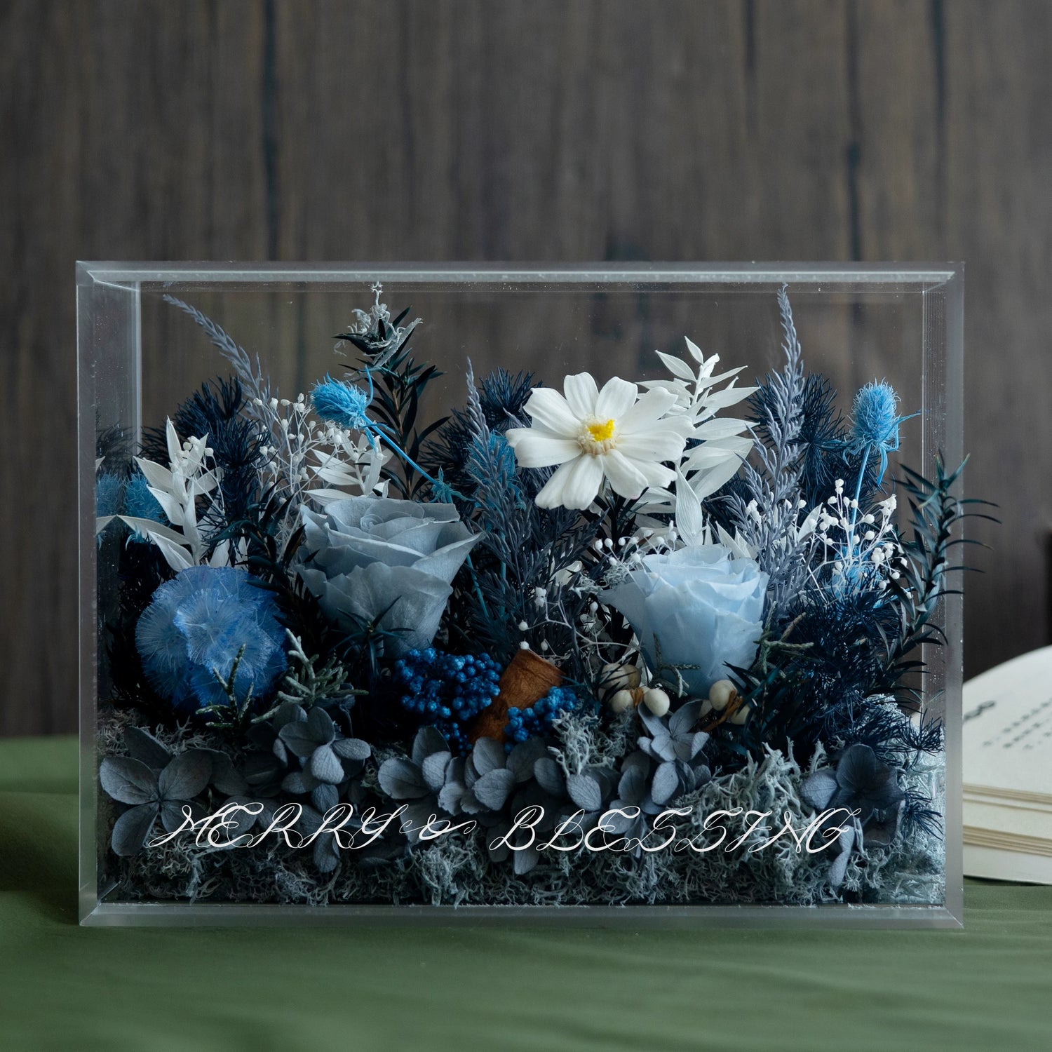 Solo Rose Acrylic Gift Box for Her - Ocean Blue - Preserved Real Flower