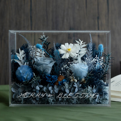 Solo Rose Acrylic Gift Box for Her - Ocean Blue - Preserved Real Flower