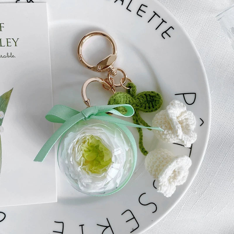 Handmade preserved flower keychain gift by Florettely
