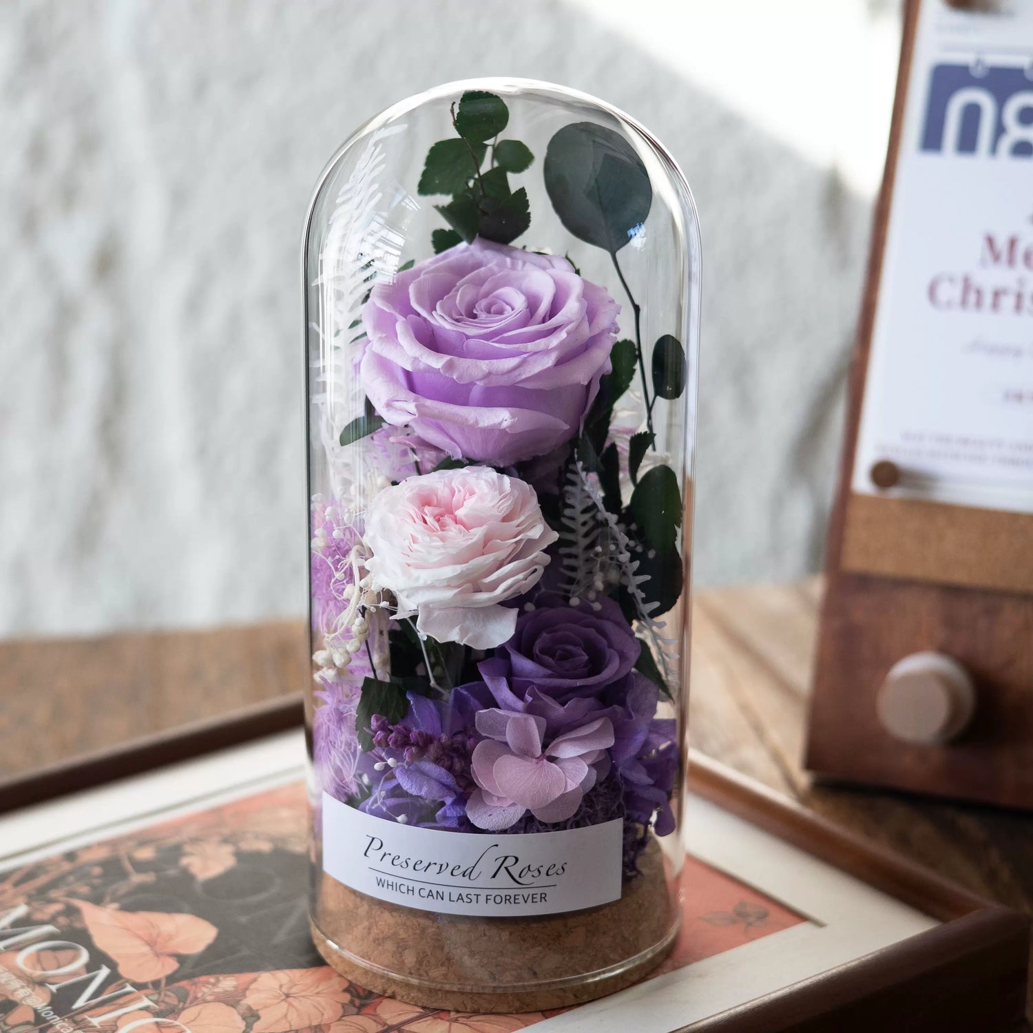 Handmade preserved flower glass dome gift by Florettely