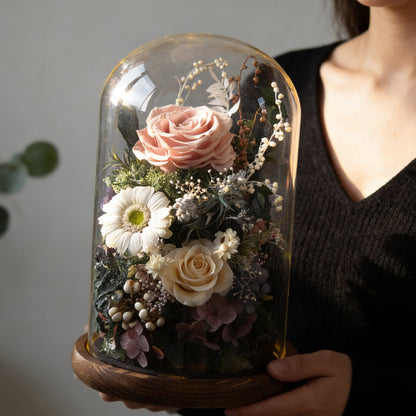 Handmade preserved flower glass dome gift by Florettely