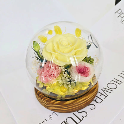 Handmade preserved flower glass dome gift by Florettely