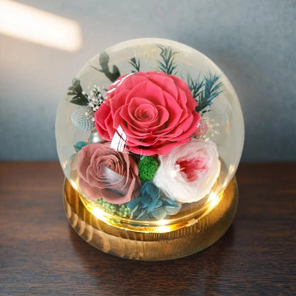Handmade preserved flower glass dome gift by Florettely