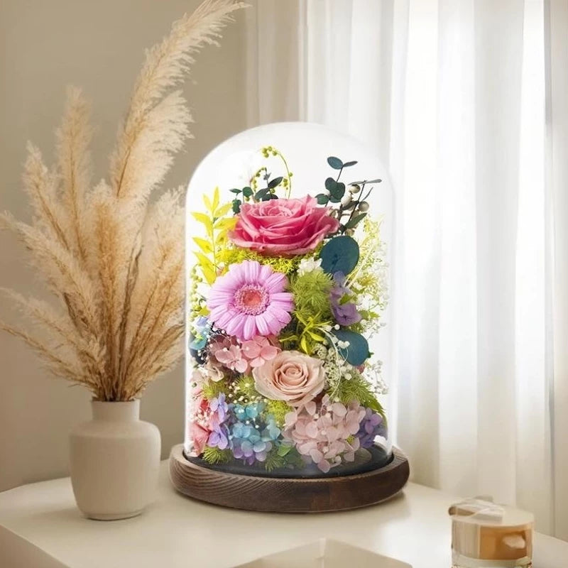Handmade preserved flower Monet garden glass dome by Florettely