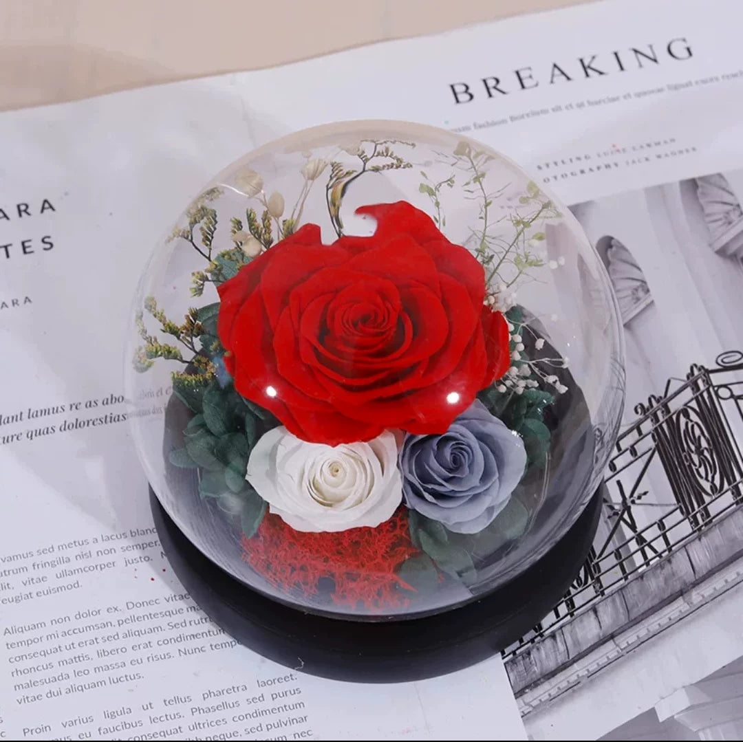 Handmade preserved flower glass dome gift by Florettely