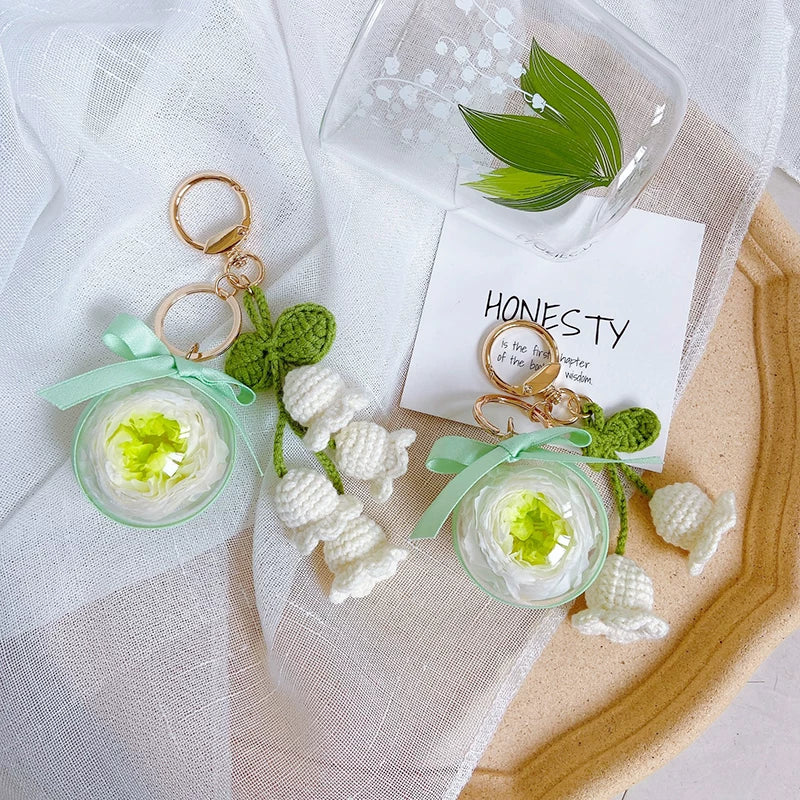 Handmade preserved flower keychain gift by Florettely