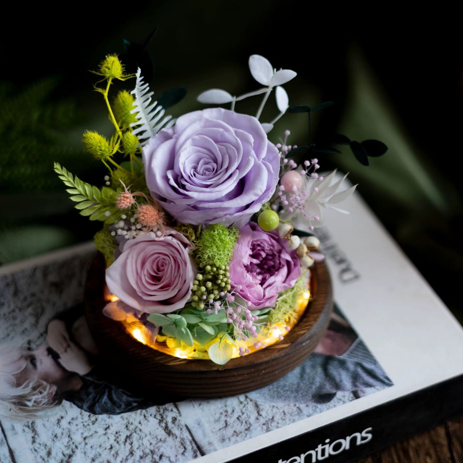 Handmade preserved flower glass dome gift by Florettely