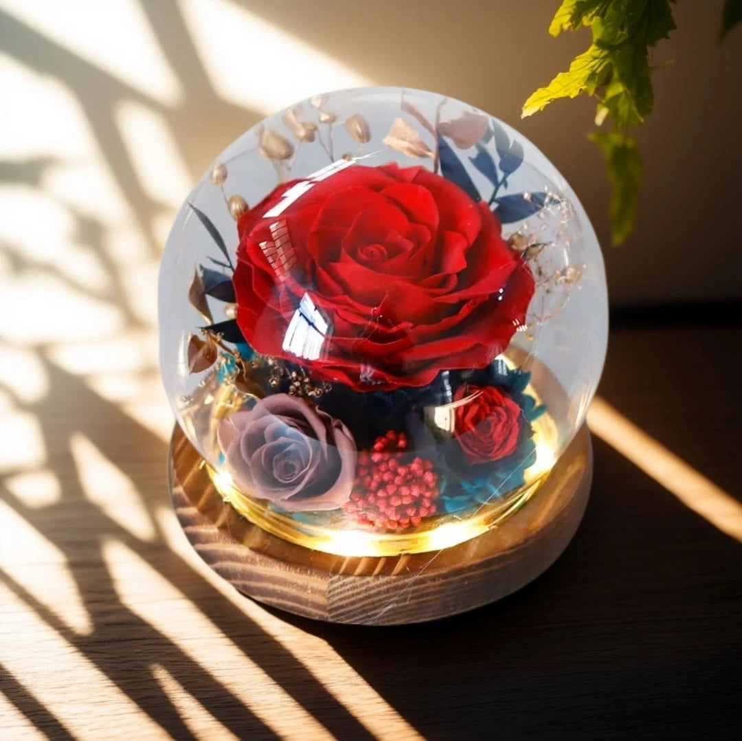 Handmade preserved flower glass dome gift by Florettely
