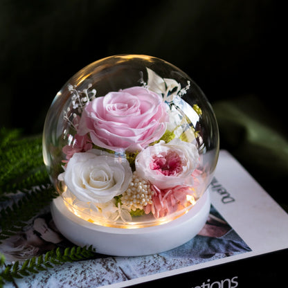 Handmade preserved flower glass dome gift by Florettely