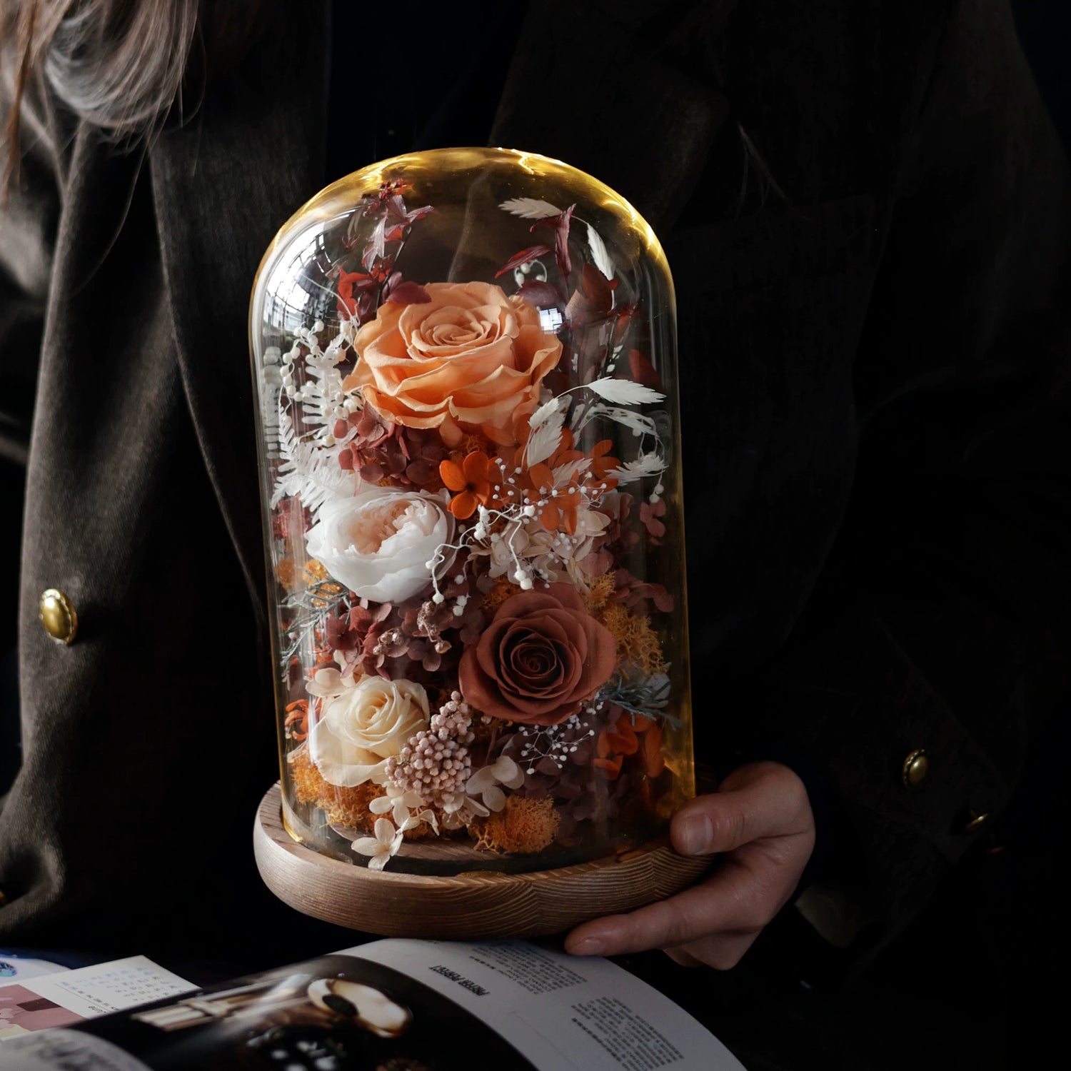 Handmade preserved flower glass dome gift by Florettely