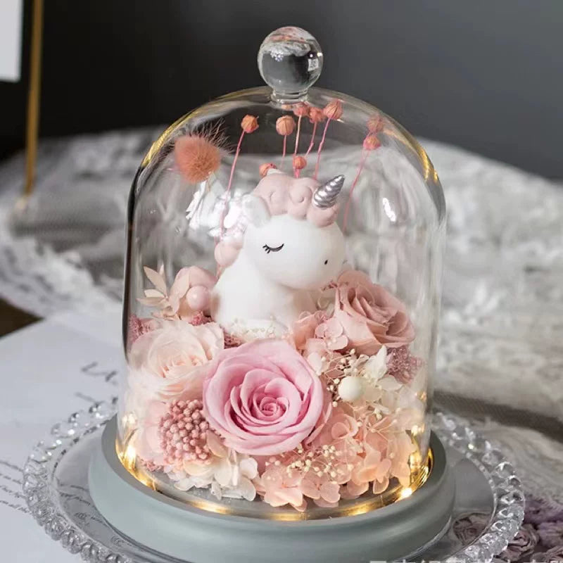 Handmade preserved flower unicorn flower globe by Florettely