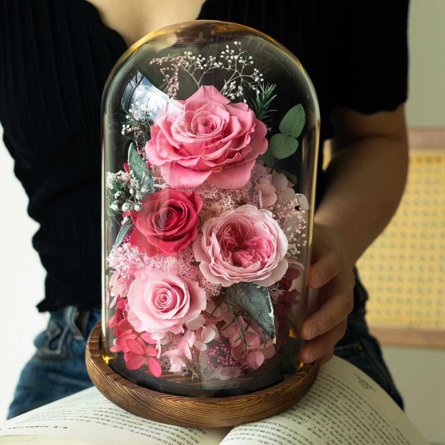 Handmade preserved flower Monet garden glass dome by Florettely