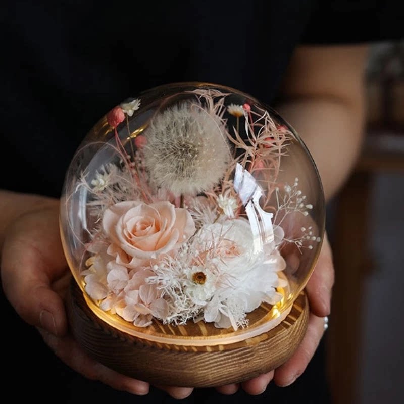Handmade preserved flower glass dome gift by Florettely