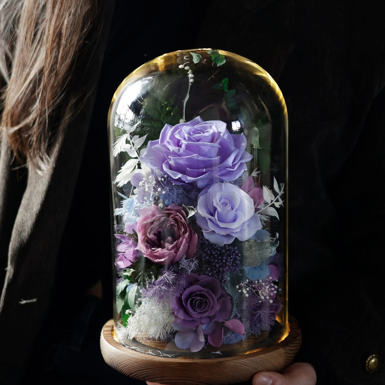 Handmade preserved flower glass dome gift by Florettely