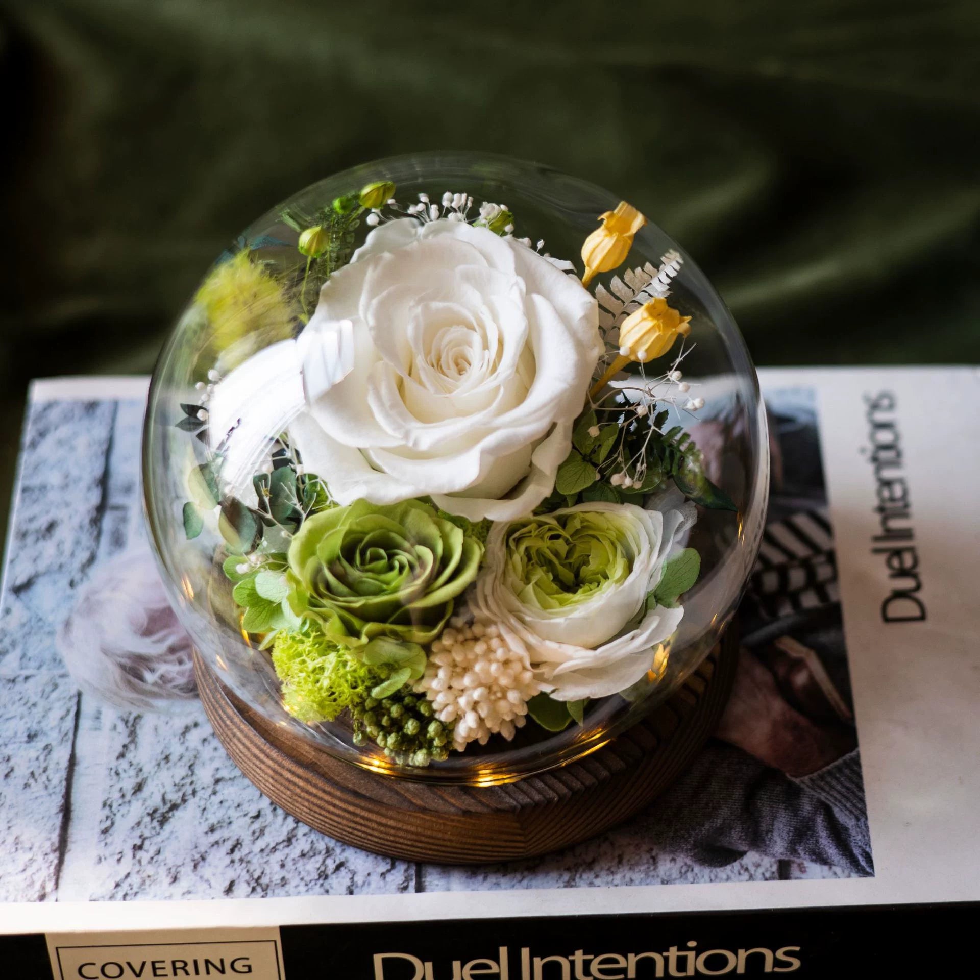 Handmade preserved flower glass dome gift by Florettely