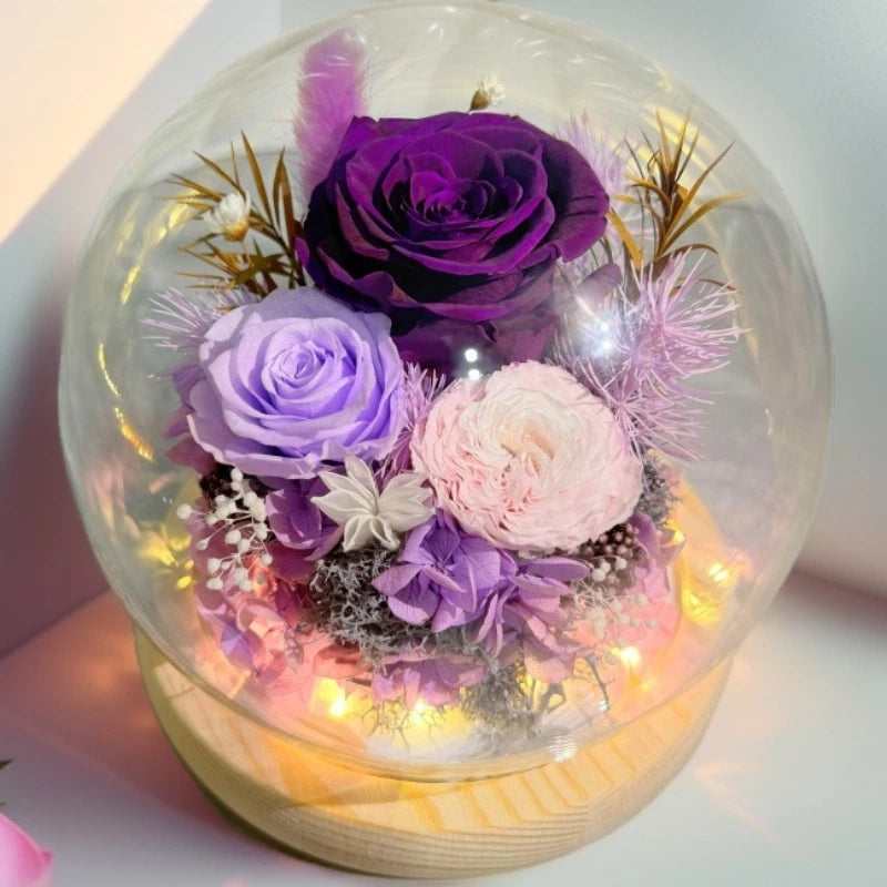 Handmade preserved flower glass dome gift by Florettely
